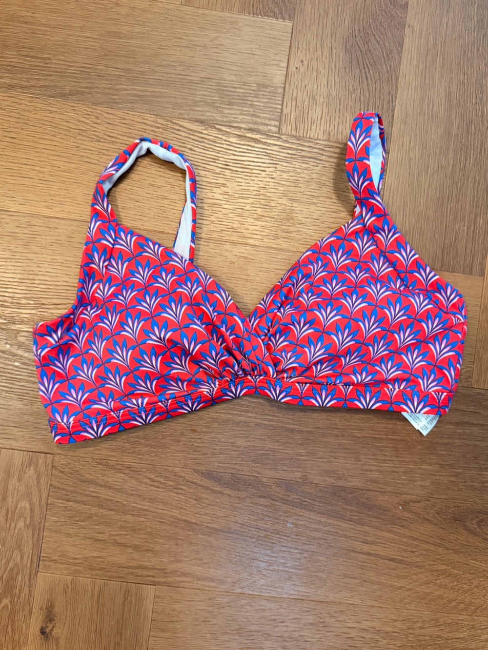 Boden Red Blue Floral Ruched Bikini Top Size 12